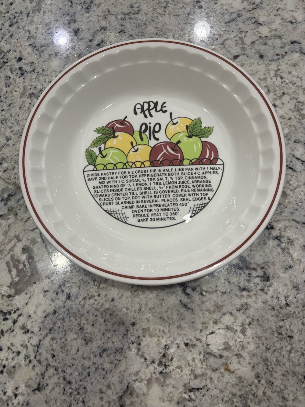 Vintage Hankook Apple Pie Recipe Ceramic Deep Dish Pie Plate 11” - Picture 2 of 5